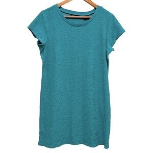 LANDS’END Teal Floral Textured Terry Cloth Swim Cover Dress Size Small (6-8)